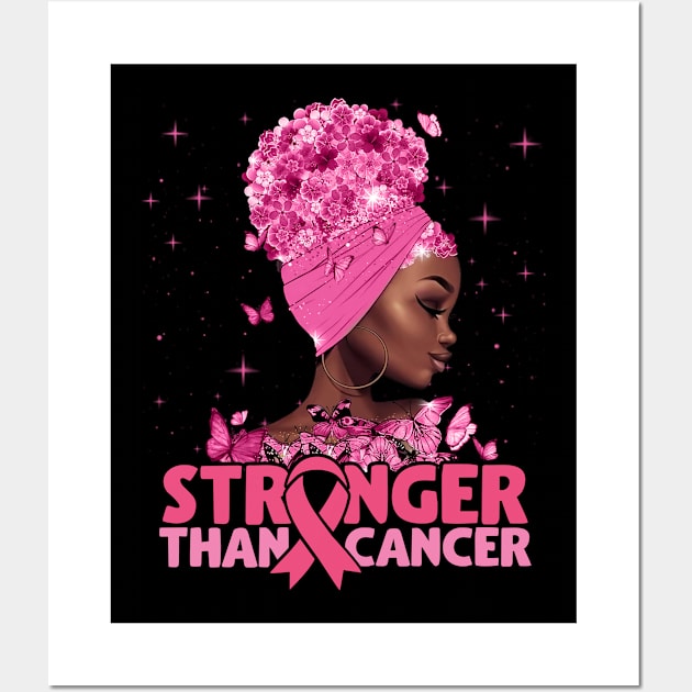 Black Women Queen Stronger Than Breast Cancer Pink Ribbon Wall Art by Charaf Eddine